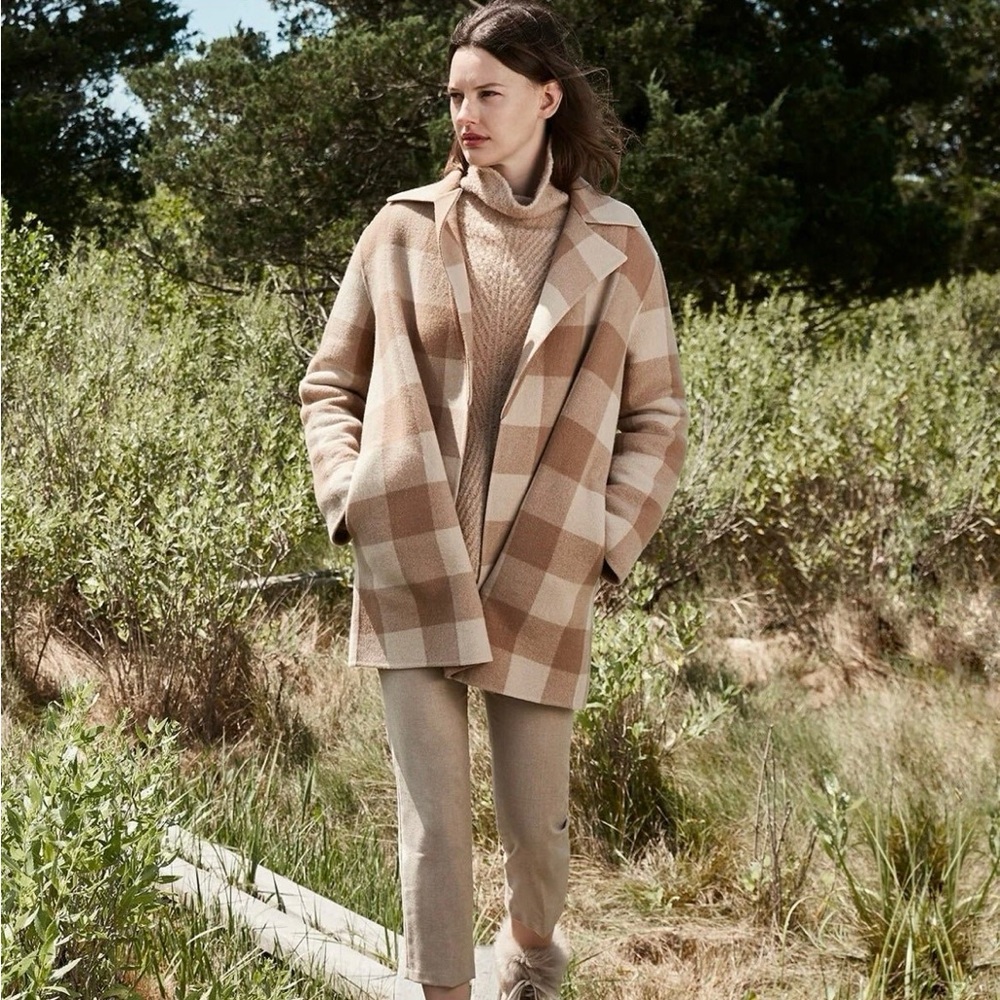 Theory camel multi check coat